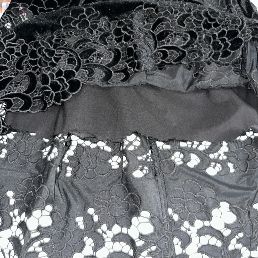 Antonio Melani Embroidered Floral Black Velvett Midi Skirt